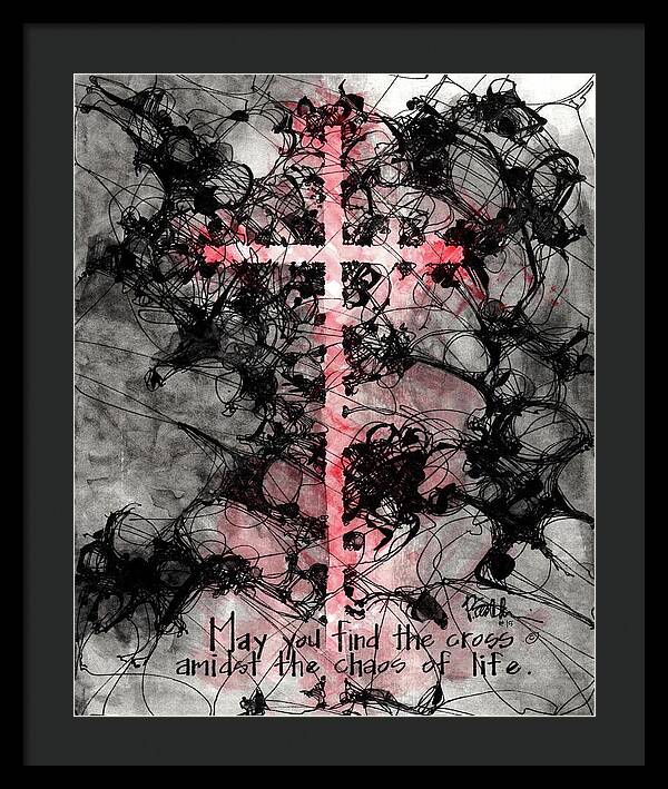 Chaos Order Cross 15 - Sorrowful Red - Framed Print
