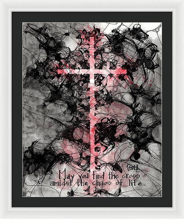 Chaos Order Cross 15 - Sorrowful Red - Framed Print