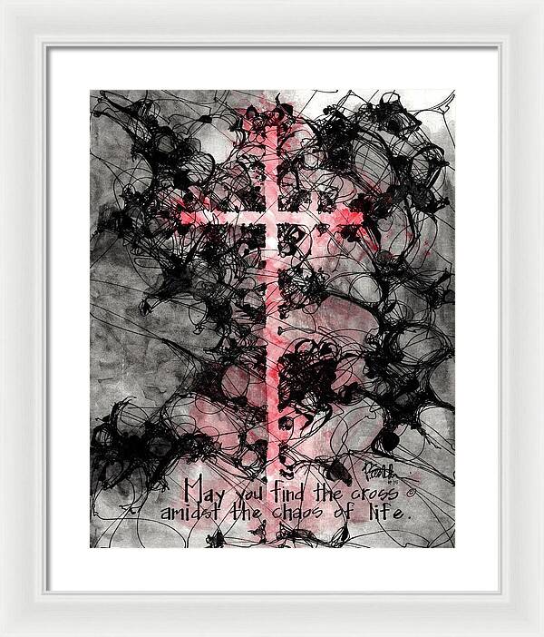 Chaos Order Cross 15 - Sorrowful Red - Framed Print