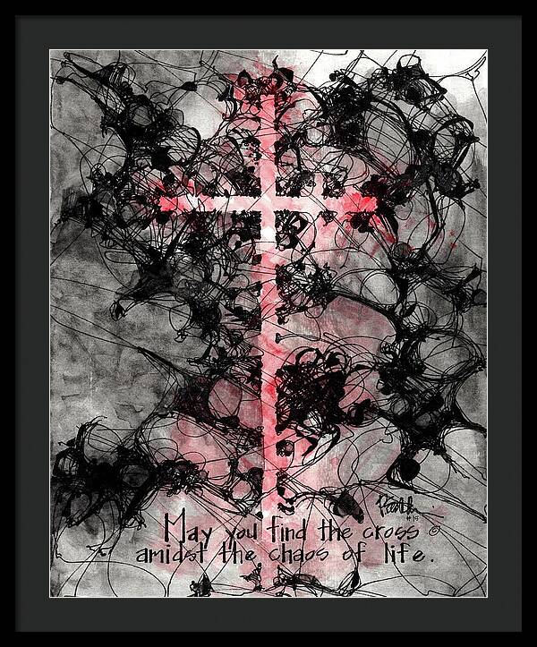 Chaos Order Cross 15 - Sorrowful Red - Framed Print