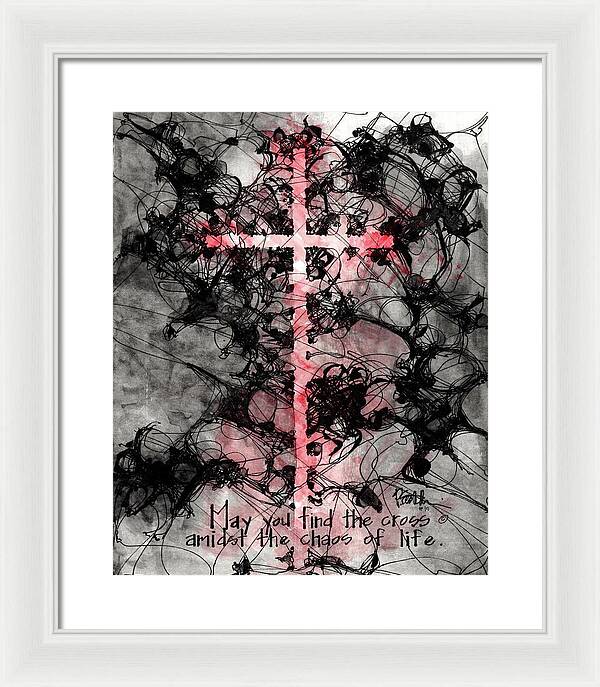 Chaos Order Cross 15 - Sorrowful Red - Framed Print