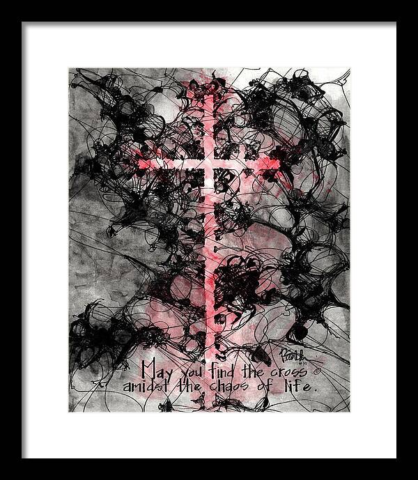 Chaos Order Cross 15 - Sorrowful Red - Framed Print