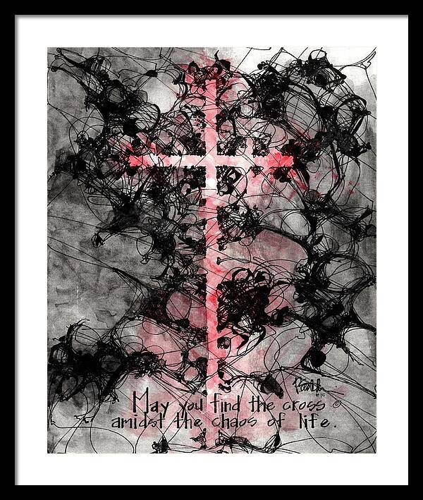 Chaos Order Cross 15 - Sorrowful Red - Framed Print