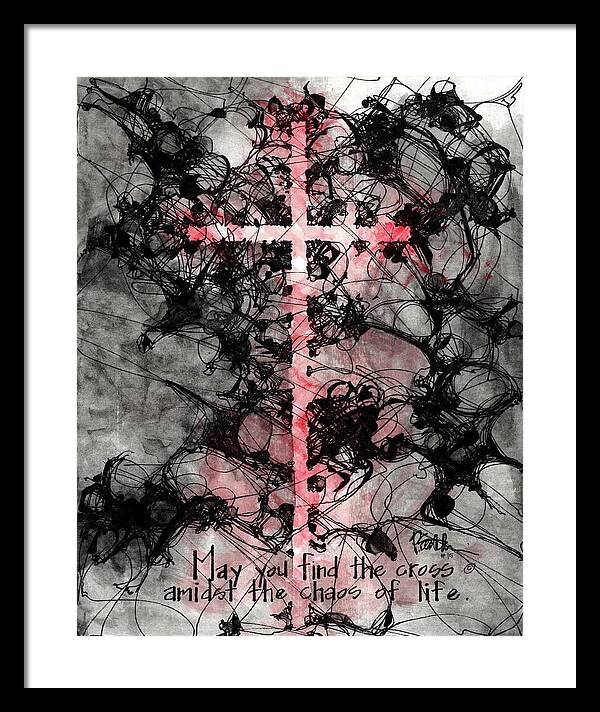 Chaos Order Cross 15 - Sorrowful Red - Framed Print