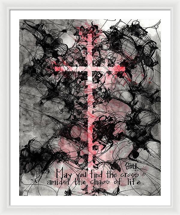Chaos Order Cross 15 - Sorrowful Red - Framed Print