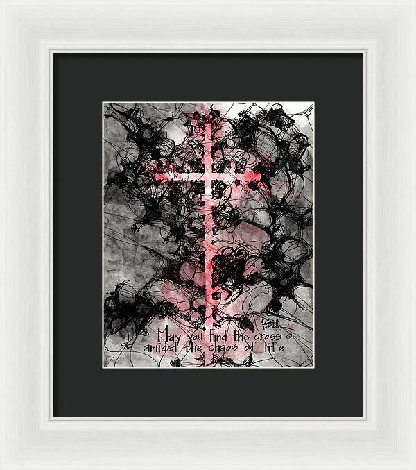 Chaos Order Cross 15 - Sorrowful Red - Framed Print