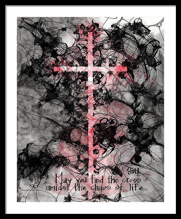 Chaos Order Cross 15 - Sorrowful Red - Framed Print