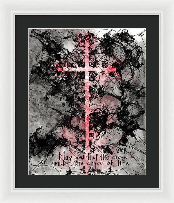 Chaos Order Cross 15 - Sorrowful Red - Framed Print