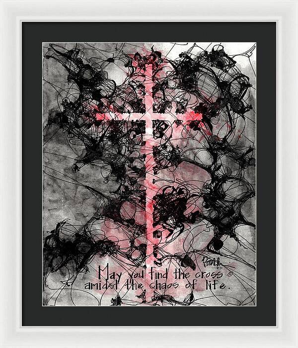 Chaos Order Cross 15 - Sorrowful Red - Framed Print