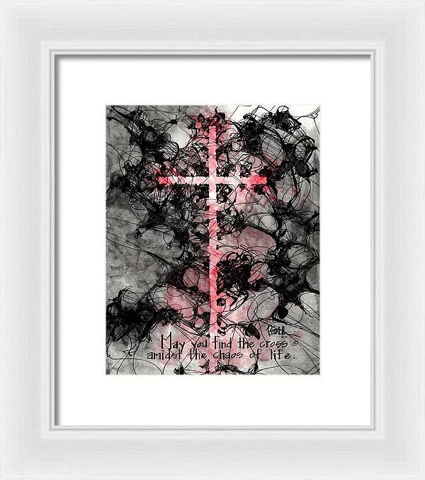 Chaos Order Cross 15 - Sorrowful Red - Framed Print