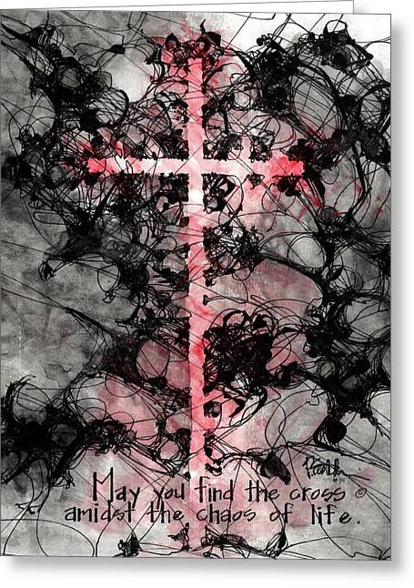 Chaos Order Cross 15 - Sorrowful Red - Greeting Card