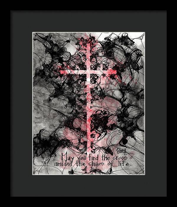 Chaos Order Cross 15 - Sorrowful Red - Framed Print