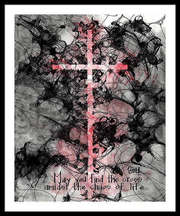Chaos Order Cross 15 - Sorrowful Red - Framed Print