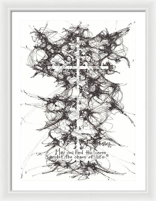 Chaos Order Cross 16 - Black and White - Framed Print