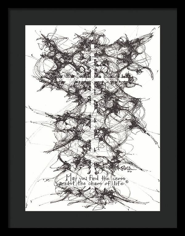 Chaos Order Cross 16 - Black and White - Framed Print