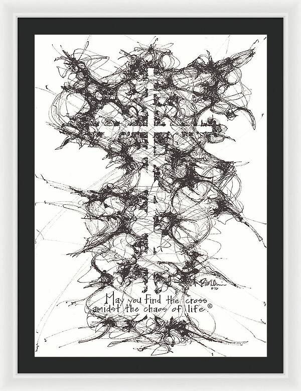Chaos Order Cross 16 - Black and White - Framed Print
