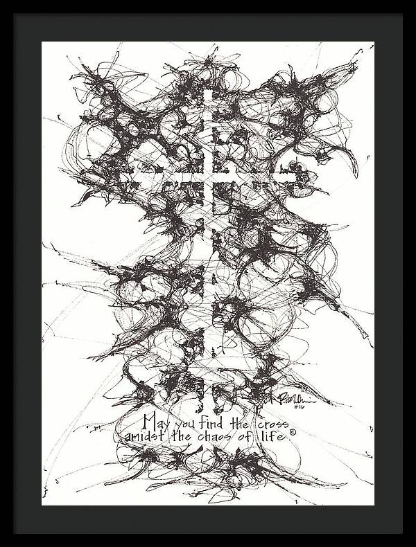 Chaos Order Cross 16 - Black and White - Framed Print