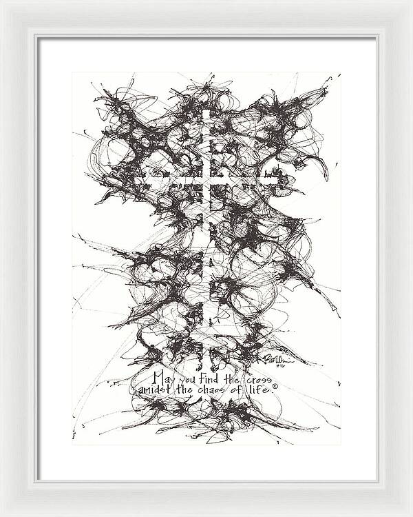 Chaos Order Cross 16 - Black and White - Framed Print