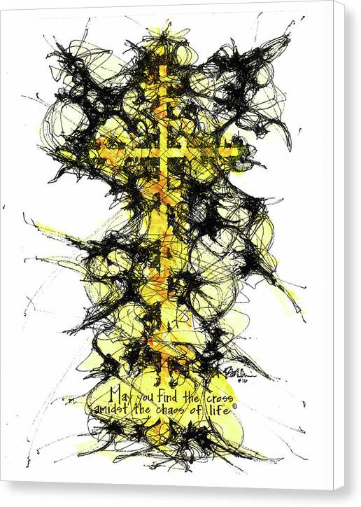 Chaos Order Cross 16 - Luminous Yellow - Canvas Print