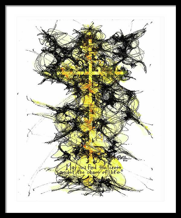 Chaos Order Cross 16 - Luminous Yellow - Framed Print