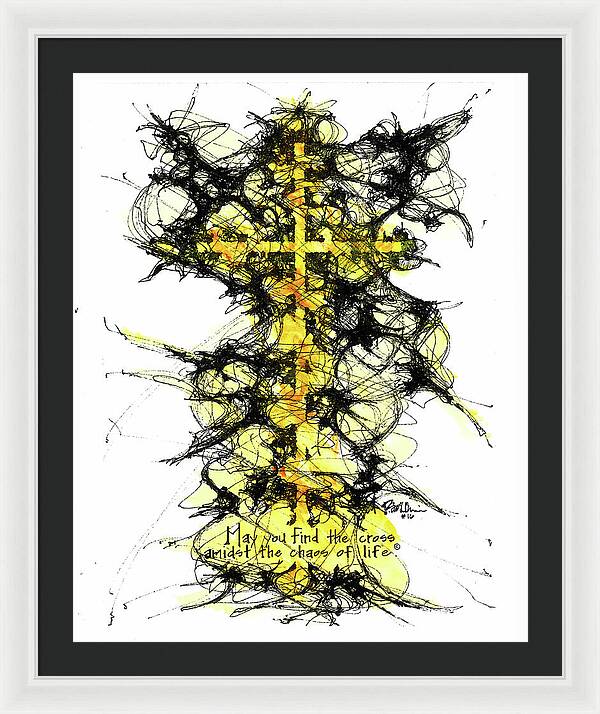 Chaos Order Cross 16 - Luminous Yellow - Framed Print