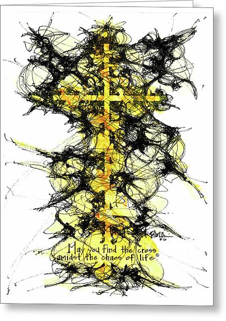 Chaos Order Cross 16 - Luminous Yellow - Greeting Card