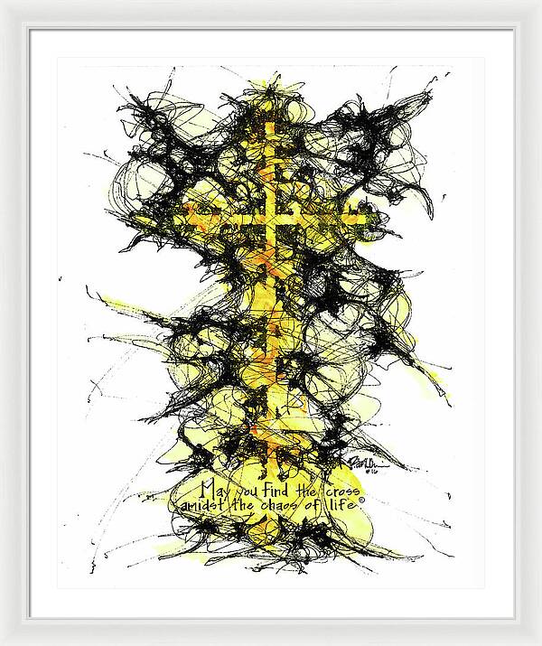 Chaos Order Cross 16 - Luminous Yellow - Framed Print