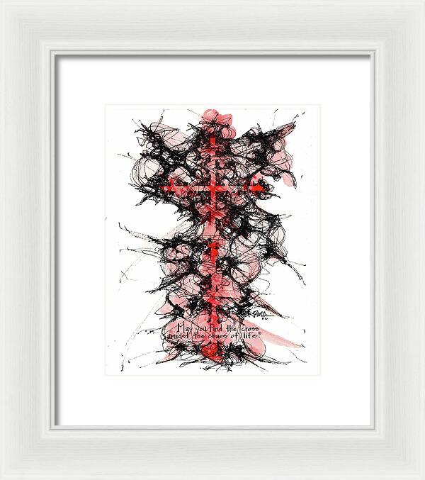 Chaos Order Cross 16 - Sorrowful Red - Framed Print