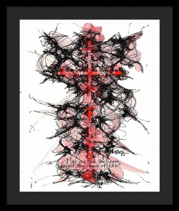 Chaos Order Cross 16 - Sorrowful Red - Framed Print