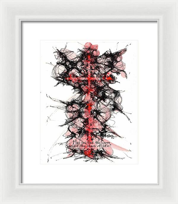 Chaos Order Cross 16 - Sorrowful Red - Framed Print