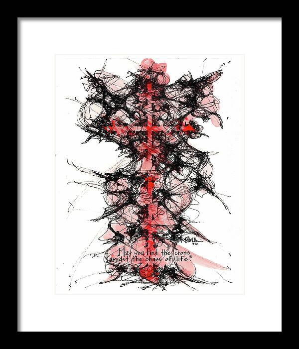 Chaos Order Cross 16 - Sorrowful Red - Framed Print