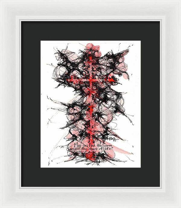 Chaos Order Cross 16 - Sorrowful Red - Framed Print