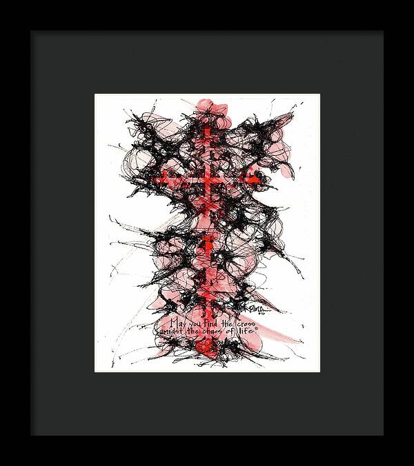 Chaos Order Cross 16 - Sorrowful Red - Framed Print