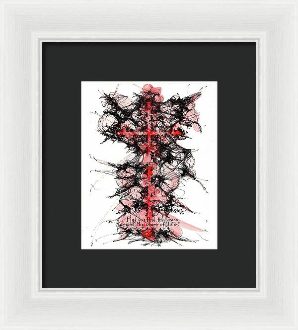Chaos Order Cross 16 - Sorrowful Red - Framed Print