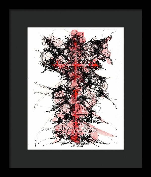 Chaos Order Cross 16 - Sorrowful Red - Framed Print