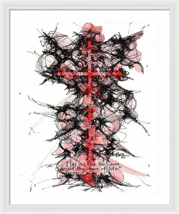 Chaos Order Cross 16 - Sorrowful Red - Framed Print