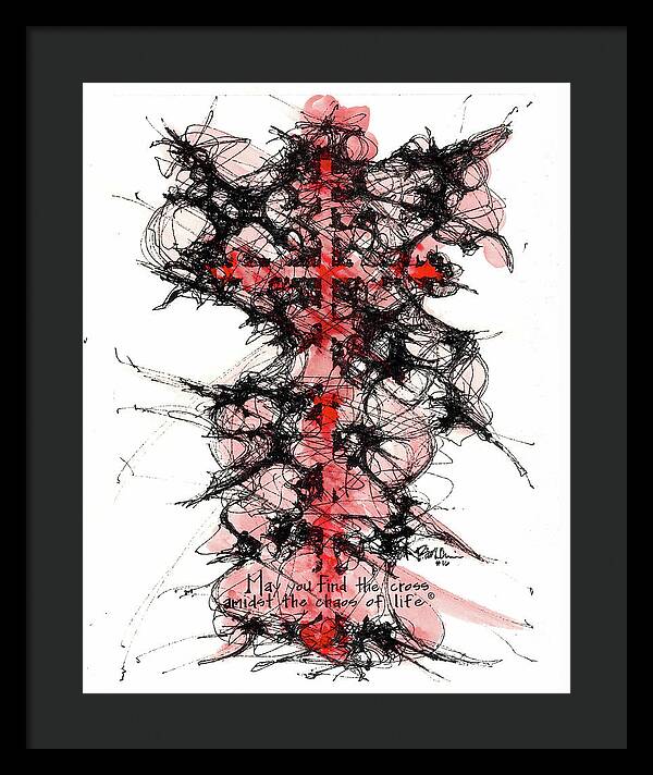 Chaos Order Cross 16 - Sorrowful Red - Framed Print