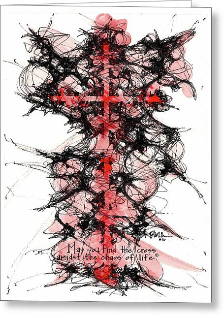 Chaos Order Cross 16 - Sorrowful Red - Greeting Card