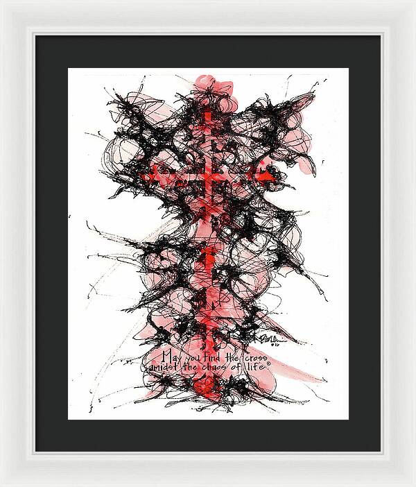 Chaos Order Cross 16 - Sorrowful Red - Framed Print