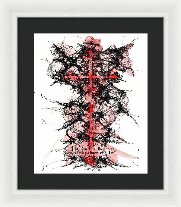 Chaos Order Cross 16 - Sorrowful Red - Framed Print