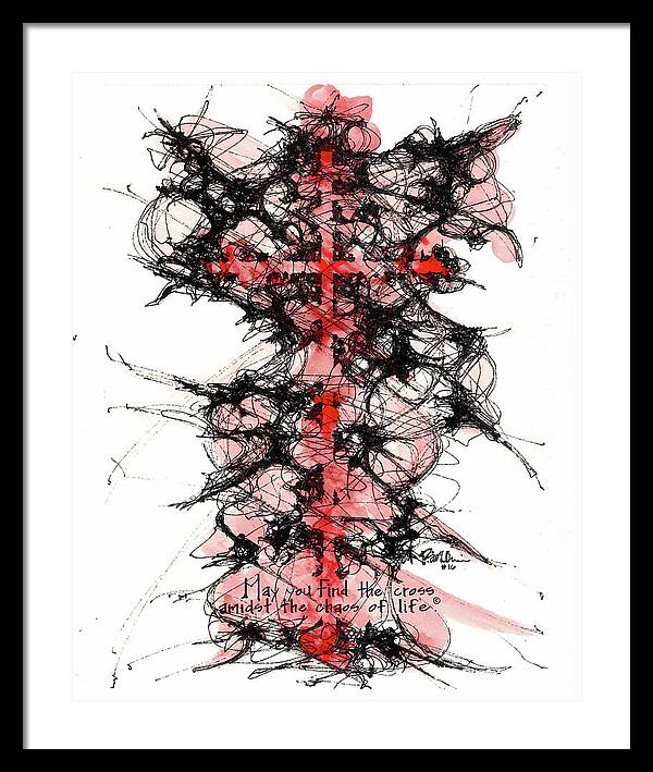 Chaos Order Cross 16 - Sorrowful Red - Framed Print