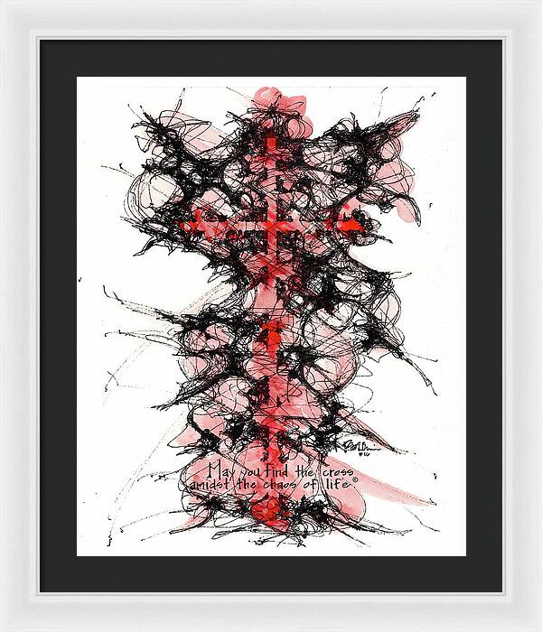 Chaos Order Cross 16 - Sorrowful Red - Framed Print