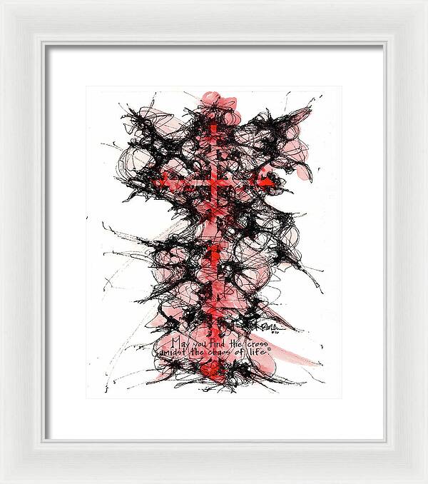 Chaos Order Cross 16 - Sorrowful Red - Framed Print