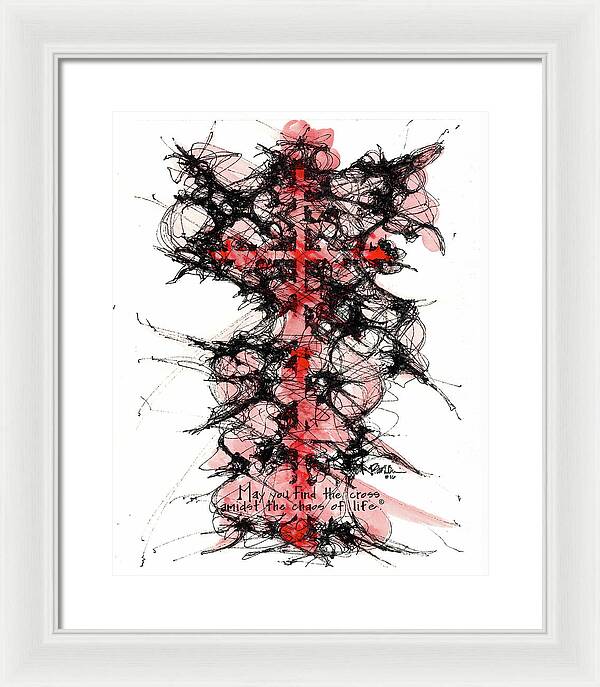 Chaos Order Cross 16 - Sorrowful Red - Framed Print