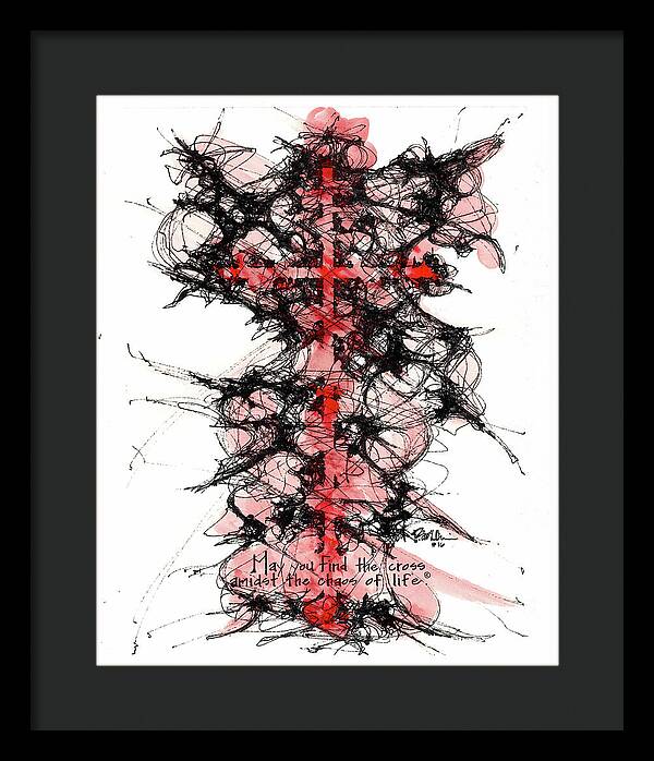 Chaos Order Cross 16 - Sorrowful Red - Framed Print