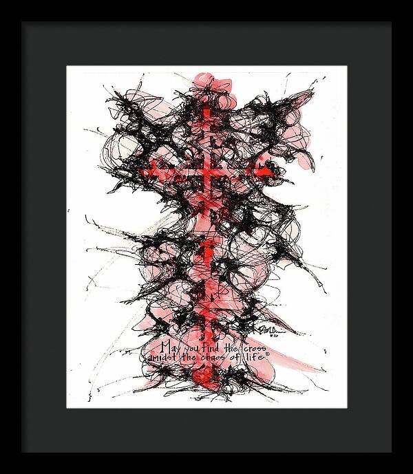 Chaos Order Cross 16 - Sorrowful Red - Framed Print