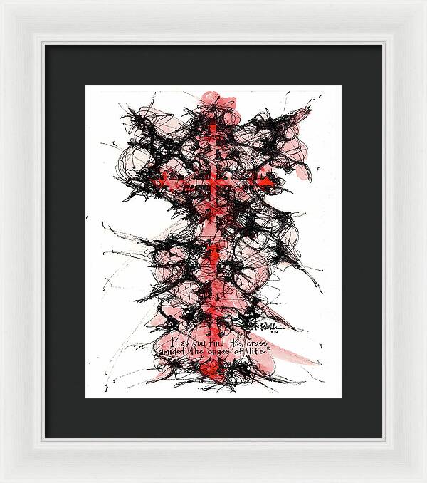 Chaos Order Cross 16 - Sorrowful Red - Framed Print