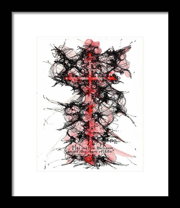 Chaos Order Cross 16 - Sorrowful Red - Framed Print