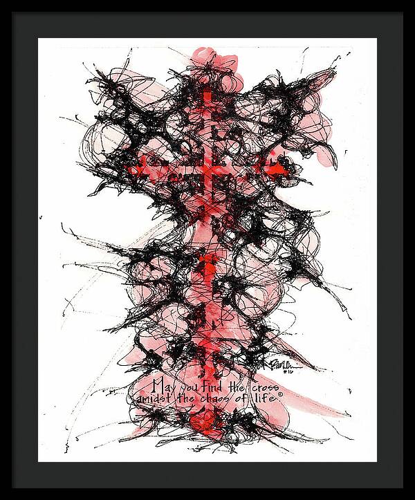 Chaos Order Cross 16 - Sorrowful Red - Framed Print