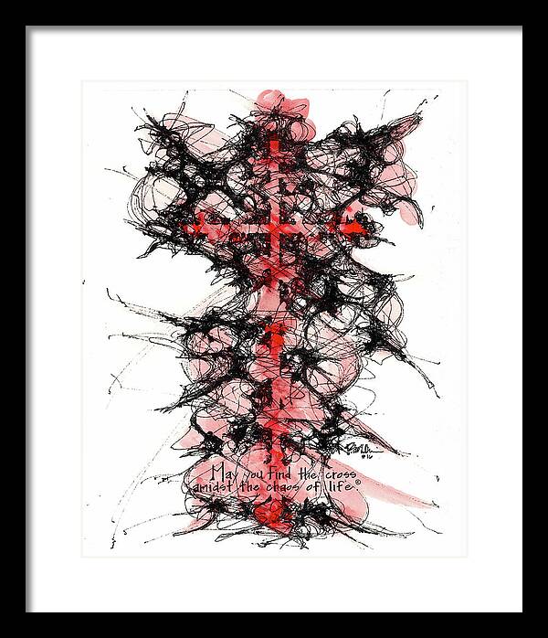 Chaos Order Cross 16 - Sorrowful Red - Framed Print